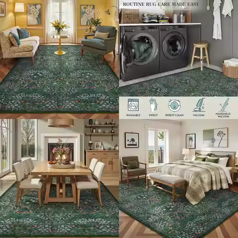 9x12 Soft and Washable Area Rugs for Living Spaces and Bedrooms, Stain-Resistant and Ultra-Thin with