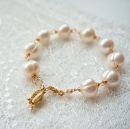 唐頓莊園天然螺紋珍珠鈴蘭花西洋古董手工手鏈tasaki風