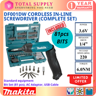 DF001DW MAKITA 3.6V CORDLESS IN-LINE SCREWDRIVER (COMPLETE SET) / DF001 WITH 81 PCS BITS & CARRYING 