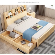 [Sg Sellers] Solid Wood Bed 1.8 M Double Bed Storage Bed Bed Frame With Headboard With bedside table with Mattress With drawers Upholstered Bed Single/Queen/King Bed Frame