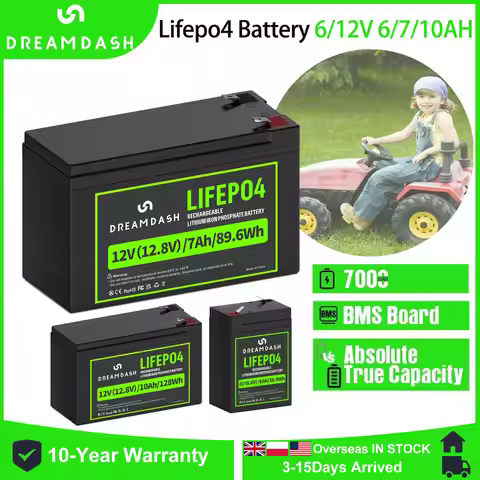 Dreamdash 12V 7Ah/10Ah LiFePO4 Battery With BMS Rechargeable Lithium Iron Phosphate Battery 6V 6Ah F