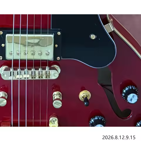 Electric guitar ES335 Hollowbodyjazz Bigs..gold cherryred noflame grainplain topblack pick guard