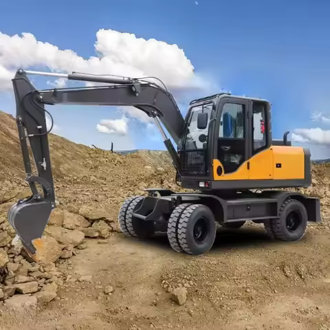 7.5 Ton Hydraulic Excavator with Bucket, Large Wheeled Digging Machine, Heavy Duty Engineering Machi