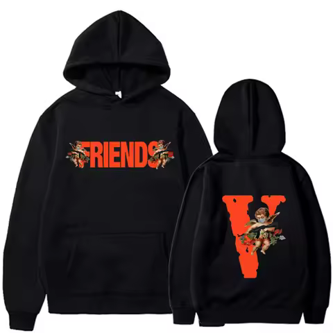 Casual Fashion VLONE FRIENDS Angel Loose Hoodie Top Women's Set Cotton Polyester Street Style Comfor