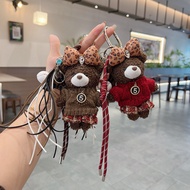 【Ready Stock】 New Tartan Skirt Plush Little Bear Cartoon Car Key Ring Fashion Bowknot Baseball Braid