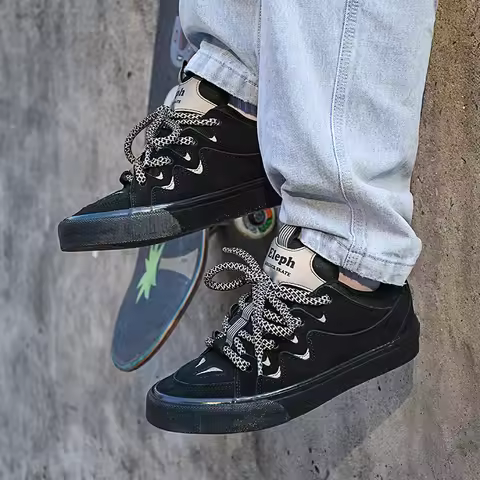 Goluck Men Women Black Casual Shoes Vulcanzied Puffy Sneakers Chunky Skate Shoes OG Stylish Tennis R