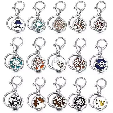 Round 28MM Fashion Perfume KeyChain Jewelry Stainless Steel Essential Oil Diffuser Perfume Aromather