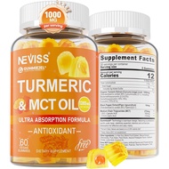Turmeric Gummies 1000mg w/MCT Oil C8 C10, Organic, Turmeric Curcumin Supplement with Black Pepper Ex