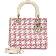 Christian Dior Pink, White and Silver Tweed Medium Lady Dior Silver Hardware, 2013