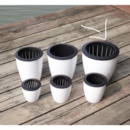 large white self watering flowers 🌺 pots . plant pot. with white pot, ripe, inner black pot