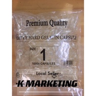PREMIUM QUALITY EMPTY HARD GELATIN CAPSULE/TRANSPARENT CAPSULE/KAPSUL TELUS透明胶囊 SIZE”1” 100pcs HALAL