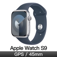 Apple Watch S9 GPS 45mm 銀鋁/風暴藍運動錶帶-M/L MR9E3TA/A