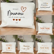 1 ชิ้น กระเป๋าเครื่องสำอางขนาดกะทัดรัด "Merci De M'aimer" & "Super Nounou" ลายดอกไม้ - กระเป๋าจัดระเ