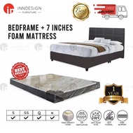 Quanto Faux Leather Divan Bed + 7Inches Foam Mattress/ Bedframe / Bed frame (Available In All Sizes)