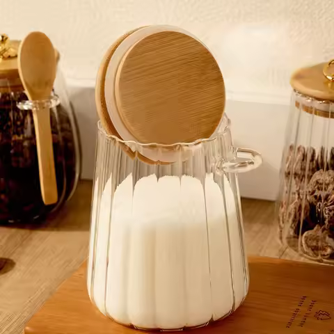 sealed glass jar with spoon and lid Clear Spice jar Small food storage container Sugar jar Tea jar K