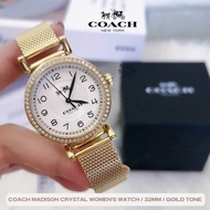 นาฬิกา แท้ 100% Coach Madison Cystral Women’s Watch Gold Tone นาฬิกาโค้ช เมดิสัน นาฬิกาโค้ชสายถัก สีทอง