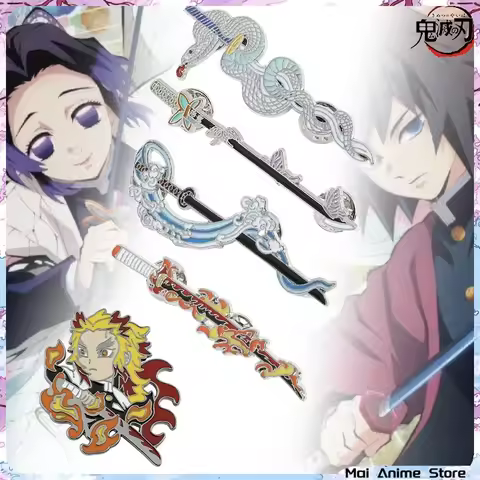 Metal Demon Slayer Katana Pin Anime Kimetsu No Yaiba Badges Backpack Manga Brooch Tanjrou Shinobu Sw