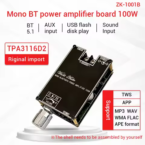 ZK-1001B Mono Bluetooth Amplifier Board with TPA316D2 Chip Wide Voltage Input 12-24V Peak Output Pow