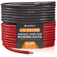 InstallGear 1/0 Gauge Wire (50ft) Copper Clad Aluminum CAA - Primary Automotive Wire, Car Amplifier 