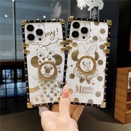 OPPO R15 R17 Pro R9s Plus A31 A59 A83 F1s F3 Plus F5 ins Minnie Tide brand Case Luxury Cute Square Phone Casing Cover with Fashion Ring Bracket