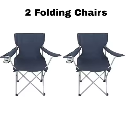2x Ozark Trail Basic Quad Folding Camp Chair with Cup Holder, Dark Blue, Adult