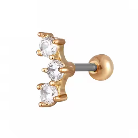 3 CZ Zircons Stud Earring 16G 4-12mm Length Titanium Ear Cartilage Helix Tragus Lobe Piercing Hypoal