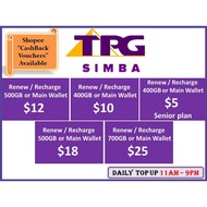 TPG / SIMBA Data Plan or Main Account Top Up / Recharge / Renew
