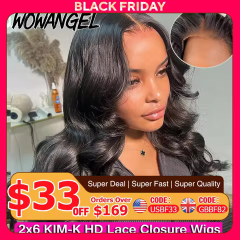 WOWANGEL 2x6 KIM K Closure Deep Parting HD Lace Closure Wigs Ready to Go Glueless Wigs Body Wave Wig