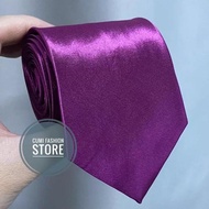 UNGU Men's Long Tie in Magenta Purple, Plain Satin, 8cm Wide Imported 3 Inch/