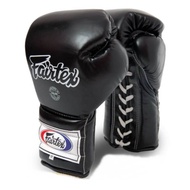 Fairtex Lace up Gloves BGL7 Black ProTraining Gloves Mexican Style locked Thumb Black Muay Thai MMA K1 นวมเชือก ใช้สำหรับแข่งขัน เม็กซืกัน สไตล์ แฟร์แท็ค สีดำ หนังเเท้