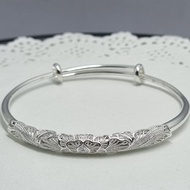 (Swancraft SW-1326B) PURE SILVER FLOWER CARVED BRACELET 999.9 Weight 15.2gr BEAUTIFUL UNIQUE ELEGANT