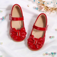 Autumn Outdoor Fallen Leaves Street Matching Classic Red Bow Kids Flat Shoes