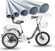 Tricycle Adult Three Wheel Bike Folding Adult Tricycle Carbon Steel Frame Three Wheel Cruiser Bike with Cargo Basket Foldable Tricycle for Adults Women Men Seniors Exercise Shopping Cycling Pedalling