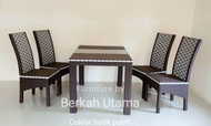 (( Cod )) Set meja kursi makan rotan sintetis motif batik mega mendung isi 4 kursi bisa plus jok bus