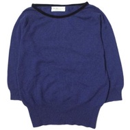 二手 Johnstons 蘇格蘭製造羊絨七分袖針織衫，34 碼，海軍藍。套頭衫。