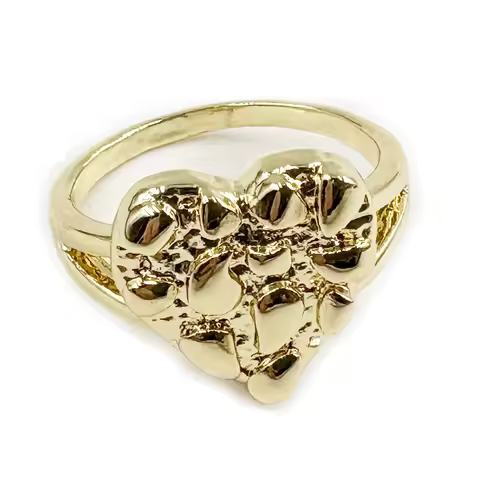 14mm Heart Shape Finger Ring for Women Hip Hop Style 14K Gold Plated Nugget Jewelry Gift for Girlfri