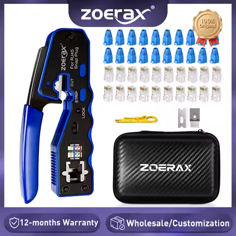 ZoeRax RJ45 CAT6 CAT5E Tool Kit Crimping Tool,20PCS Pass Through Connectors and Plug Covers,Stripper
