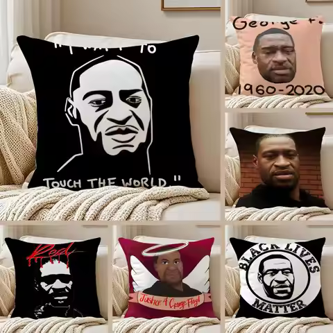 G-george Floyd Cushion Cover Silky Short Plush Sofa Pillow Cover Hidden Zipper Soft Dustproof Case f