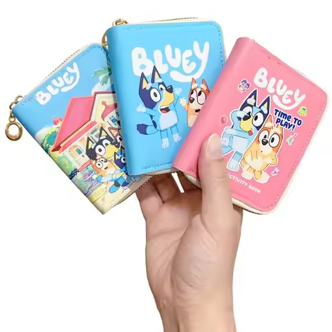 Bluey And Bingo Anime Wallet PU Leather Material Cartoon Card Bag Student's Key Bag Children's Coin 