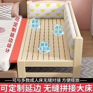 Splicing Bed Large Bed lw0 with Guardrail Ready Stock Children Can Crib Widened Crib All Solid Wood 