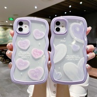 Good case INS Style 3D Curved Wavy Edge Purple Love Heart Phone Case Compatible for iPhone 11 13 12 Pro Max 15 Pro Max 7 8 6 6s Plus X XR XS Max SE 2020 Clear Soft Tpu Shockproof Cover