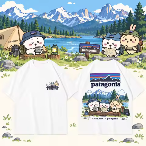 2026 CHIIKAWA X Patagonia Summer Men's and Women's Pure Cotton T-shirt Comfortable, Breathable, High
