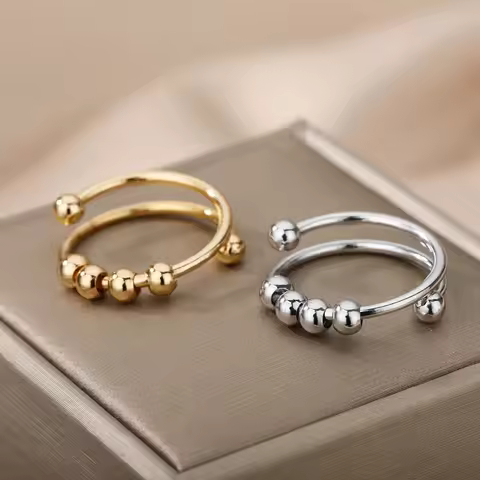 Anxiety Ring Beads Rings For Women Men Stainless Steel Ring Spinner Spiral Simulated Freely Anti Str