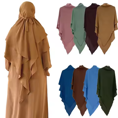 Khimar Two Layer Jazz Crepe 2 Voiles For Women High Quality Muslim Modest Fashion Prayer Long Hijab 