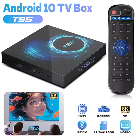 T95 Smart TV Box Support Dual Band WiFi 2.4G/5G Bluetooth 5.0 6K Ultra HD Decoding With Android 10 H