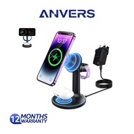 Anvers 3 in 1 Wireless Charger Stand 15W Fast Magnetic Charging Dock for iPhone 12-16,iWatch,AirPods