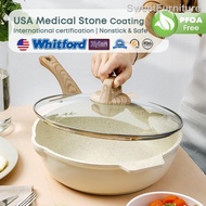 [Local Seller] Ecowin White Ceramics Maifan Stone Frying Pan Non Stick Wok Pan Set Induction Soup Pots Saucepan Milk Pot