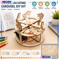 HECCEH Wooden Carousel Model,  Horse Figure Rotating Carousel Model,  Hands-On Assembly Physics Demo