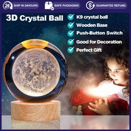 3D Crystal Ball Night Light Kids Moon Lamps Universe Earth Globe Home Desktop Decor Christmas Gifts