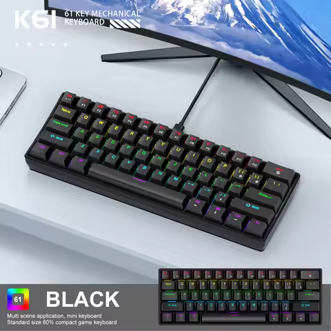 K61 60% Wired Mechanical Gaming Keyboard, 61 Keys Mini Layout, RGB Backlit, Red/Blue Switch, Portabl